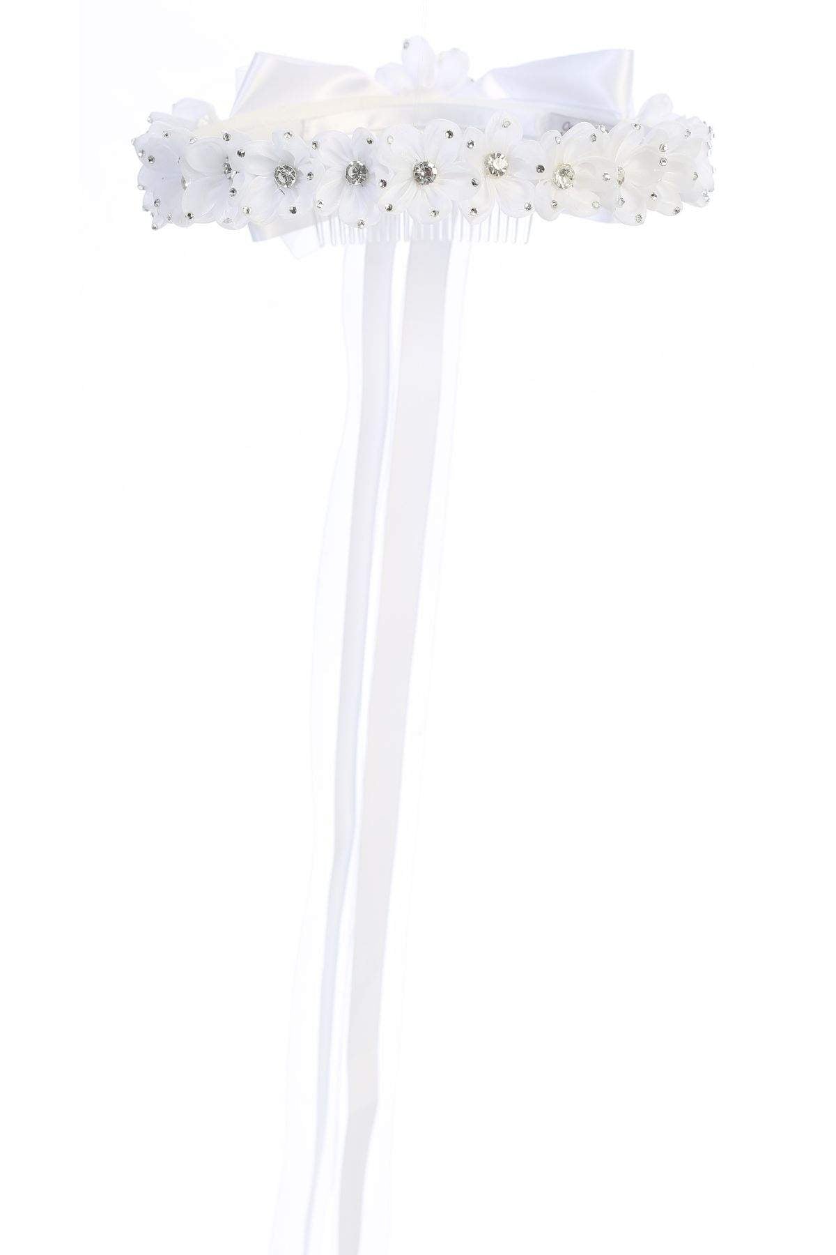 Gem Flower Crown-Kid's Dream-1_2,3_4,5_6,7_8,big_girl,color_White,fabric_Satin,little_girl,size_02,size_04,size_06,size_08,size_10,size_12,size_14