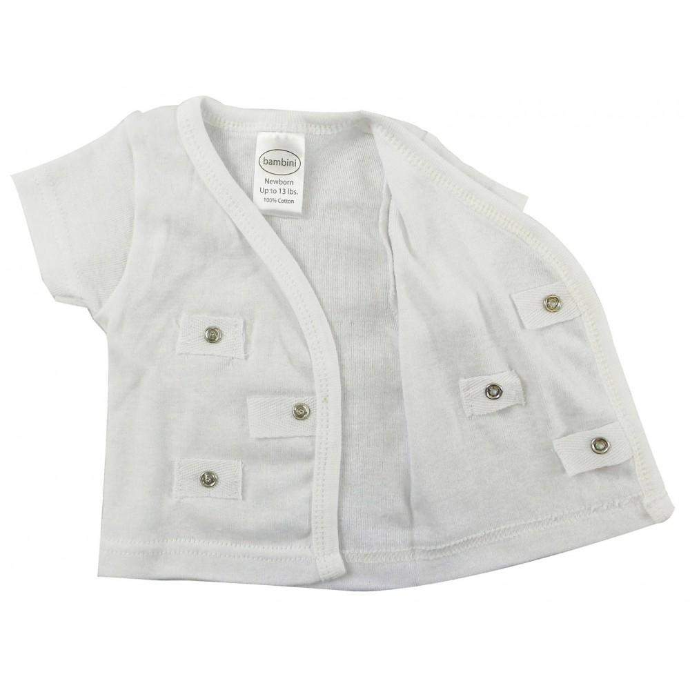 Rib Knit White Short Sleeve Side-Snap Shirt 3-Pack (NB,S)-Bambini-Babt T-shirt,Baby Clothes