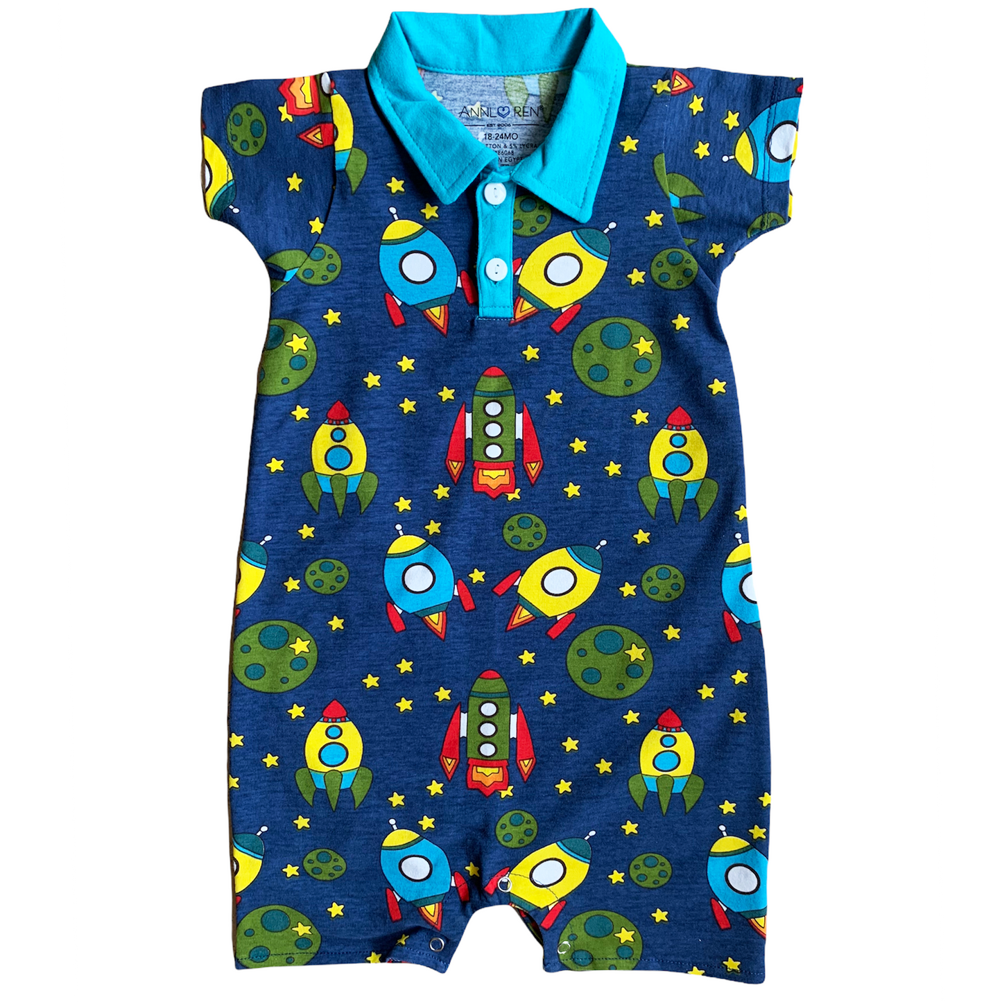 AnnLoren Spaceship short sleeve Collar Baby/Toddler Boys Romper