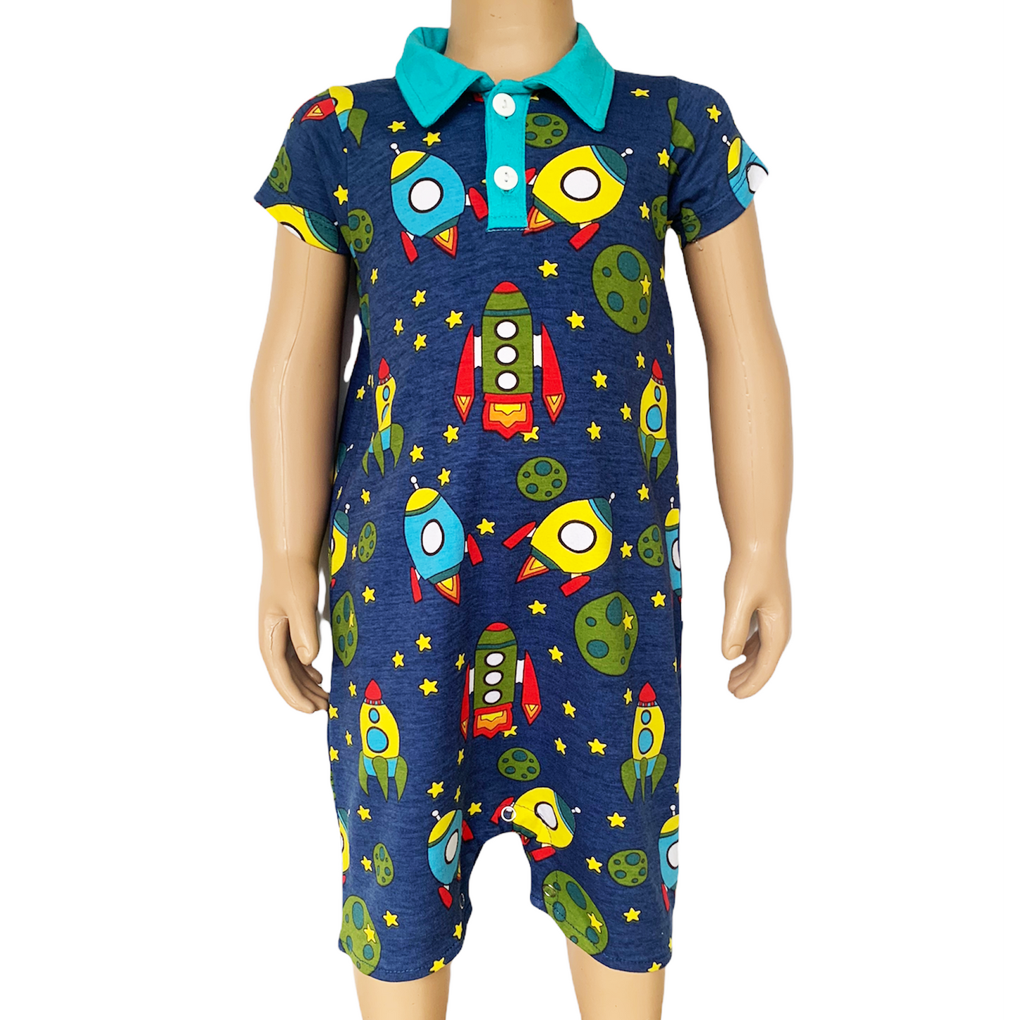 AnnLoren Spaceship short sleeve Collar Baby/Toddler Boys Romper