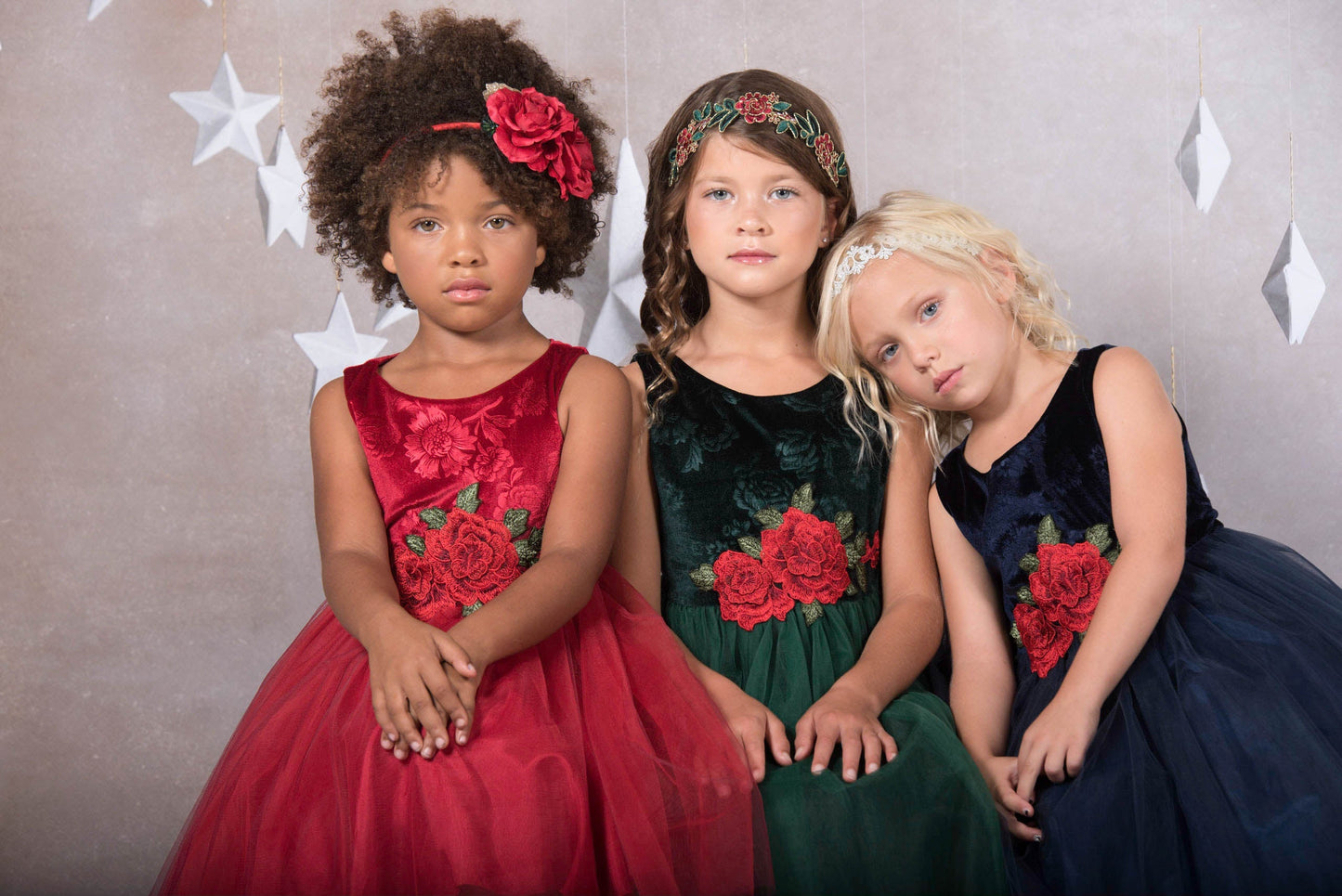 396- Velvet Rose Patch Girl Dress