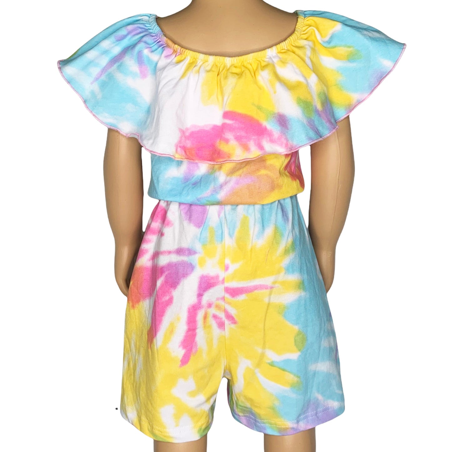 AnnLoren Big Little Girls Pastel Tie Dye Shorts Jumpsuit Summer One Piece Outfit