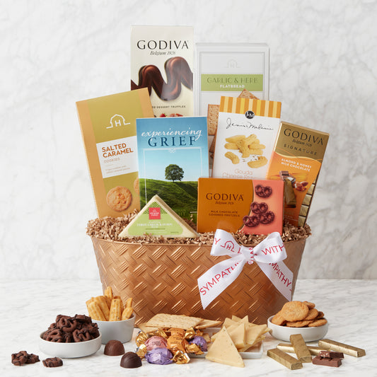 Healing and Hope sympathy gift basket by GreatArrivals featuring comforting items in a decorative wicker basket.