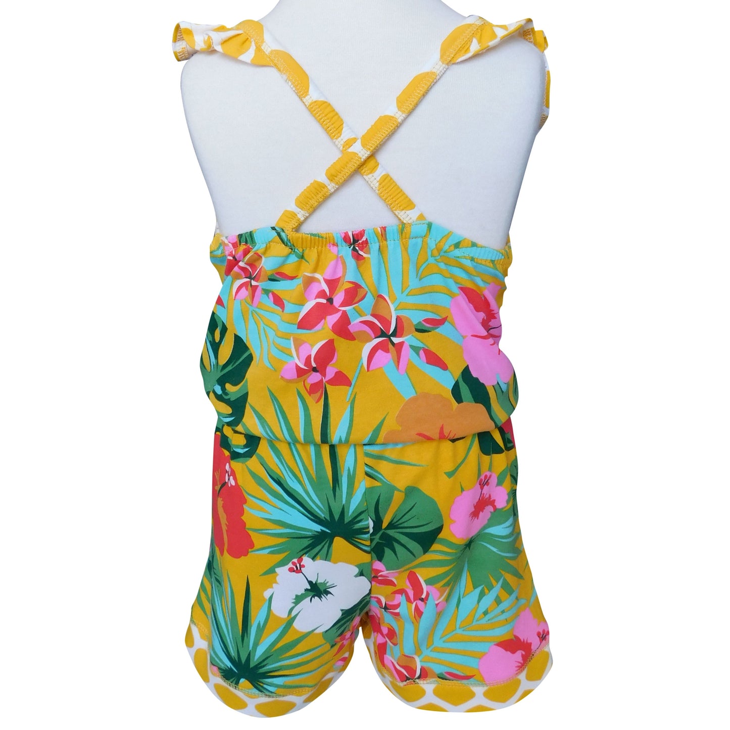 AnnLoren Big Little Girls Hawaiian Hibiscus Floral Tropical Kids Spring Shorts One Piece Jumpsuit