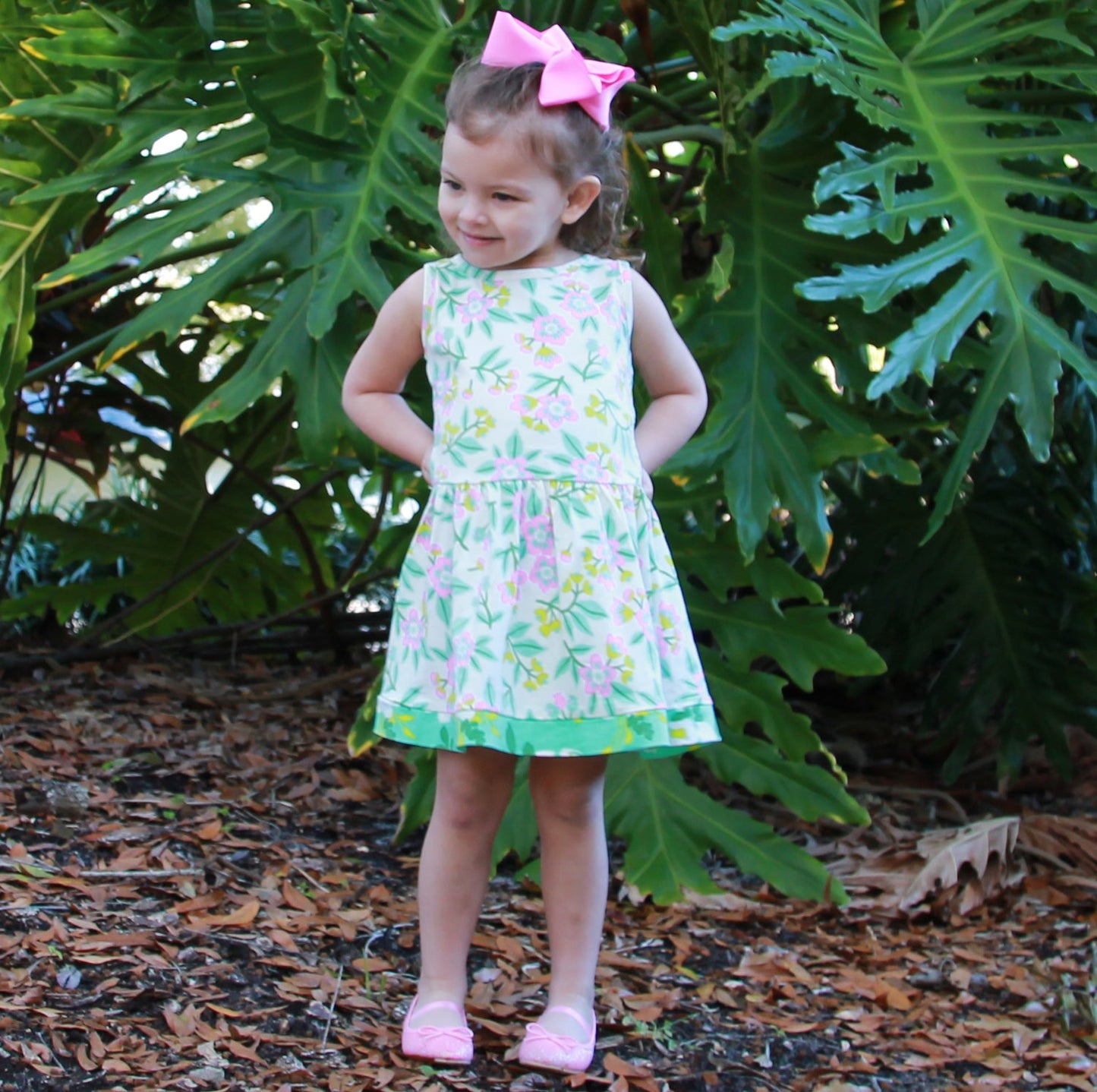 AnnLoren Little Big Girls Dress Pastel Floral Cotton Knit Sleeveless Holiday Spring Summer Clothes