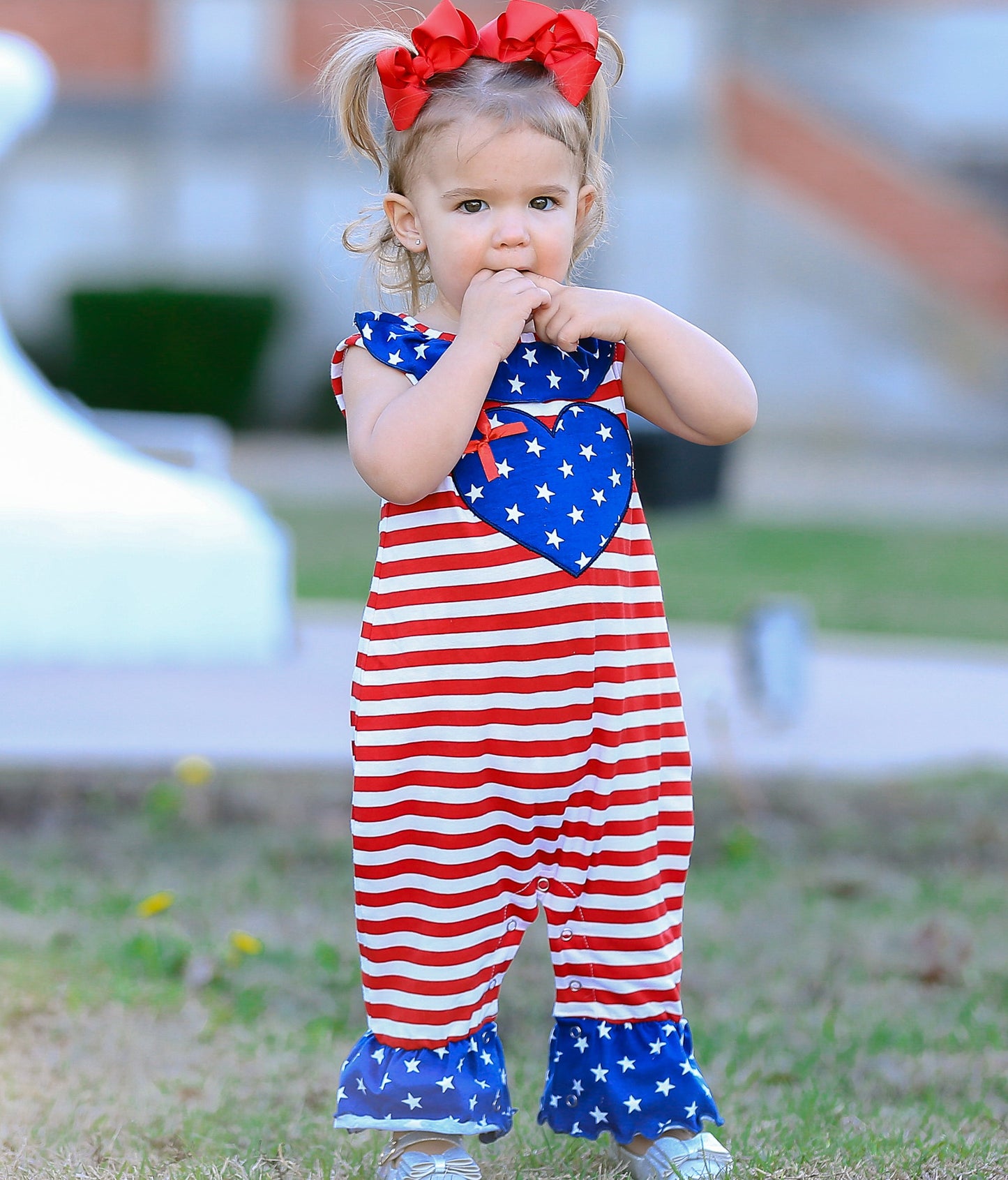 AnnLoren Fourth of July I Heart America Flag Baby Girls' Romper Holiday Onesie