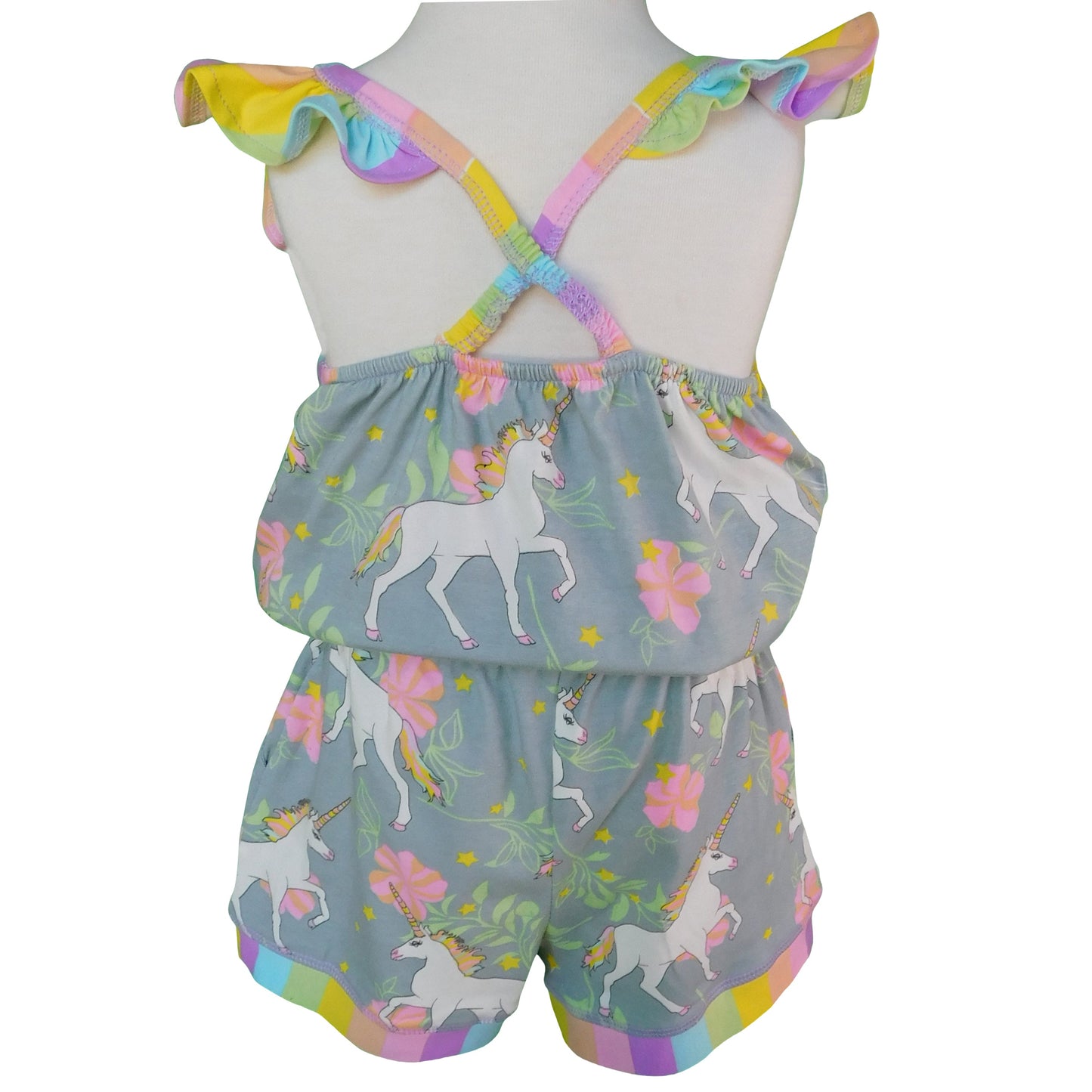 AnnLoren Little Big Girls Jumpsuit Magical Unicorn Rainbows Spring One Pc Boutique Clothing