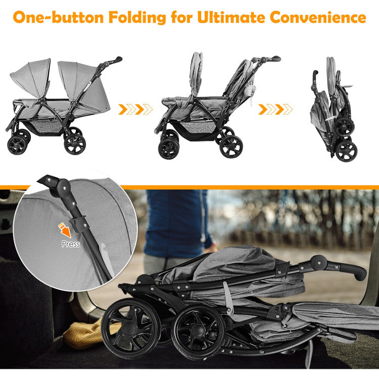 Foldable Lightweight Front Back Seats Double Baby Stroller