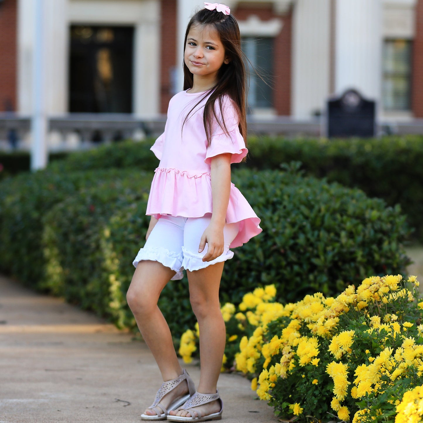 AnnLoren Little Toddler Big Girls' Angel Sleeve Pink Boutique Ruffle Top Shirt Clothing Sizes 2/3T - 7/8