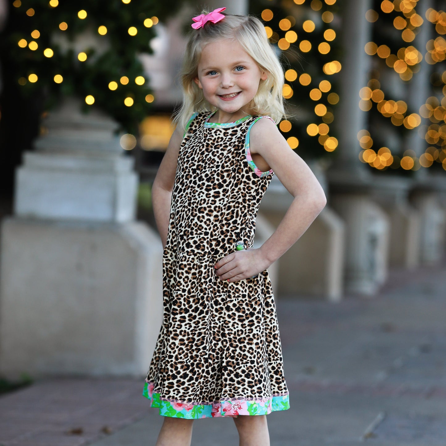 AnnLoren Little & Big Girls Spring Leopard Rose Floral Sleeveless Boutique Dress