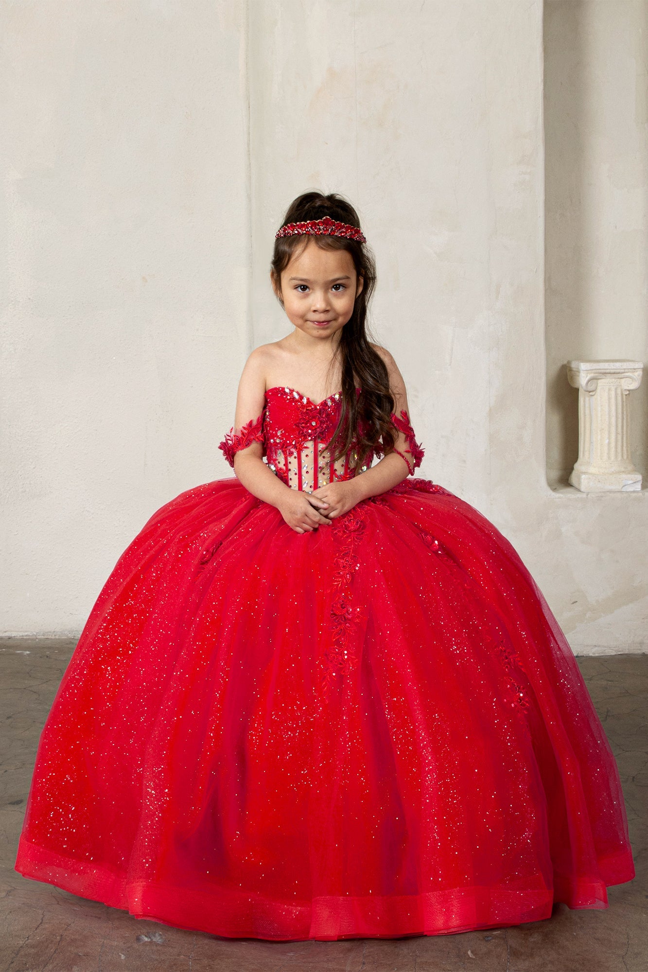 Breathtaking floor-length ball gown skirt crafted from multiple flowing layers of premium shimmering sparkle tulle on SCK-328.