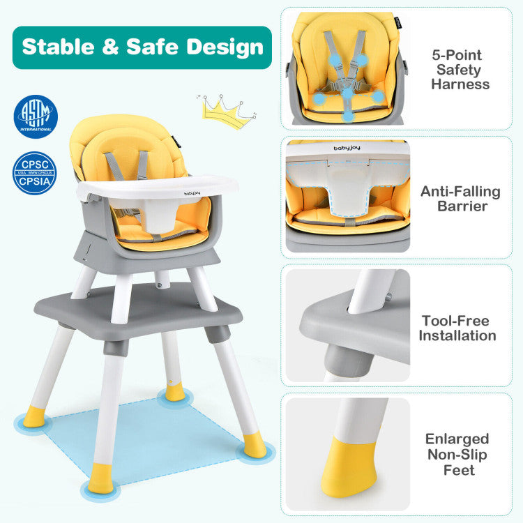 6-in-1 Convertible Baby High Chair with Adjustable Removable Tray