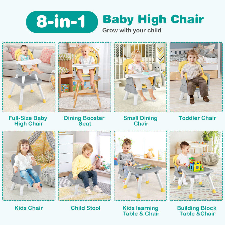 6-in-1 Convertible Baby High Chair with Adjustable Removable Tray