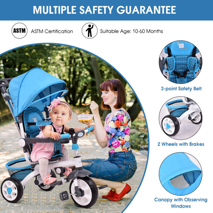 4-in-1 Detachable Baby Stroller Tricycle with Round Canopy