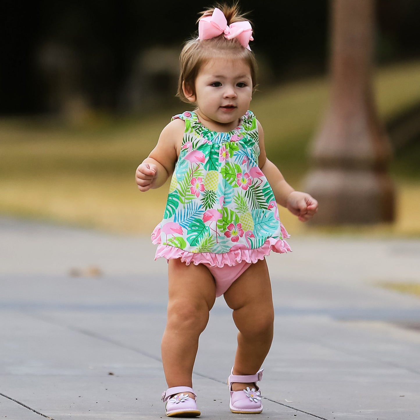 AnnLoren Baby/Toddler Girls Open Back Swing Tank Top with Bow Tropical Design