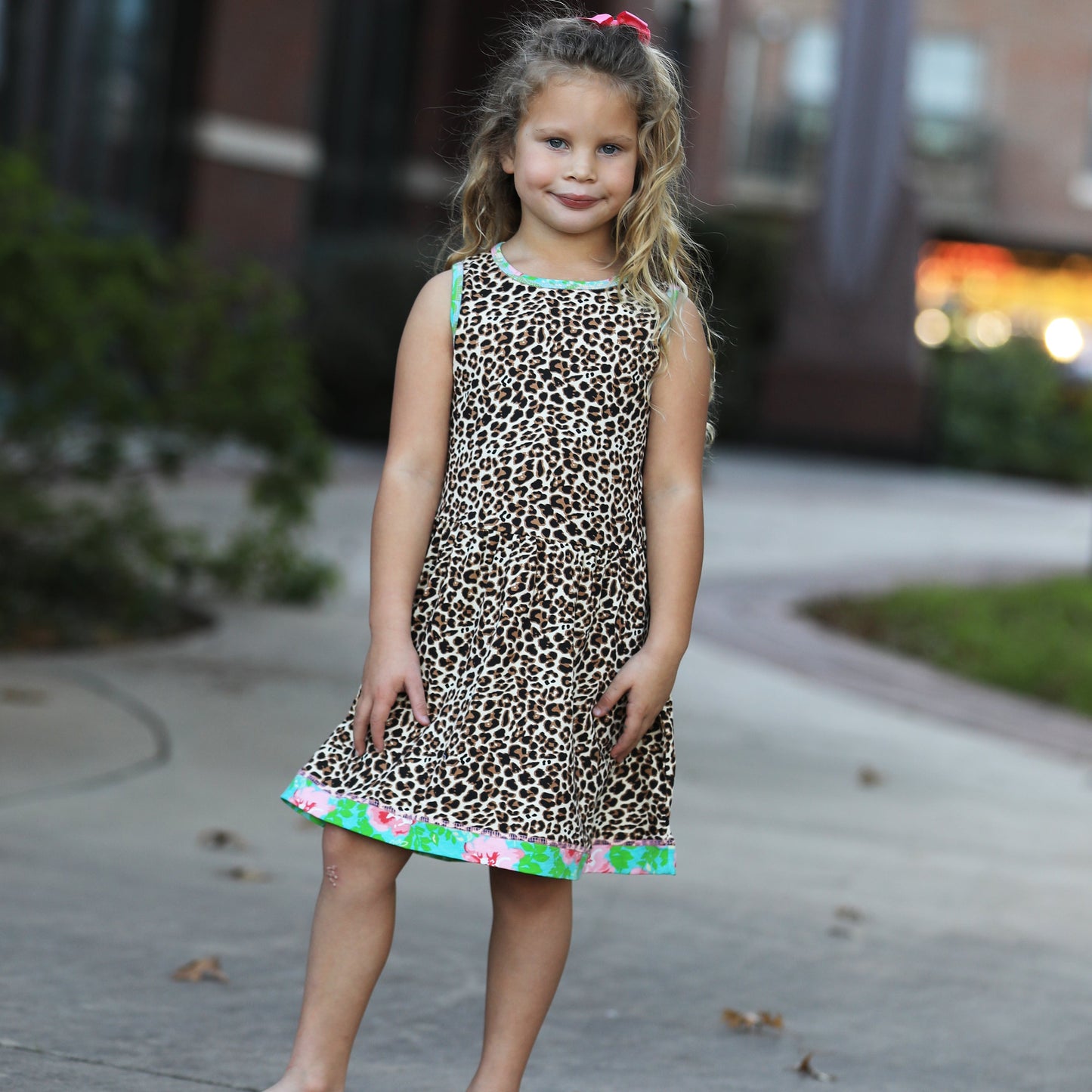 AnnLoren Little & Big Girls Spring Leopard Rose Floral Sleeveless Boutique Dress
