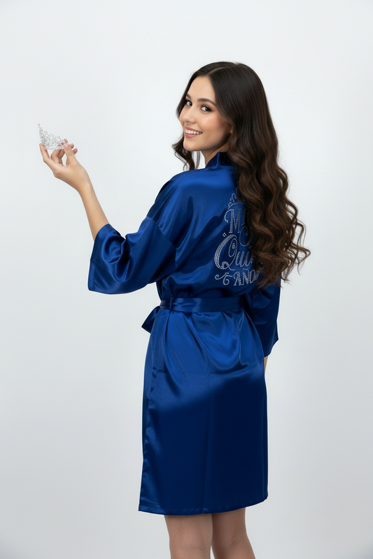 CallaCollection Quinceañera satin robe with elegant design, perfect for quinceanera accessories, shown in soft pink color.