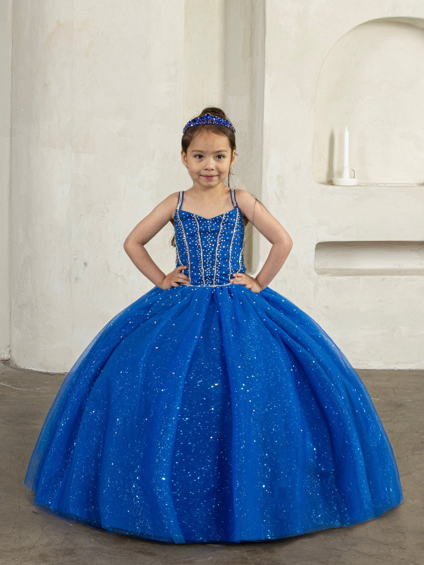 Breathtaking floor-length ball gown skirt crafted from multiple cascading layers of premium light-reflecting glittery tulle on SCK-317.