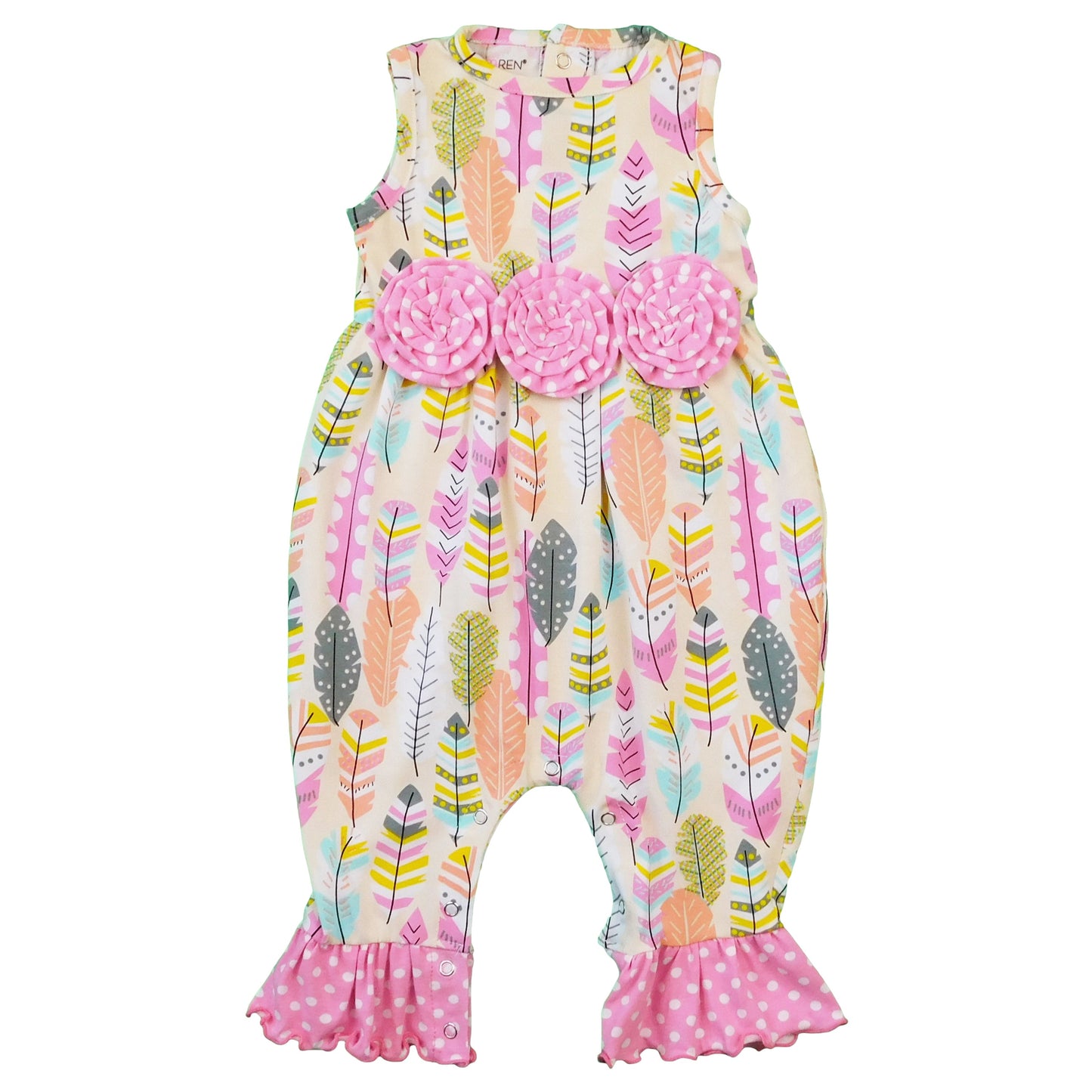 AnnLoren Girls Boutique Feather & Polka Dot Knit Cotton Romper One piece Infant Toddler