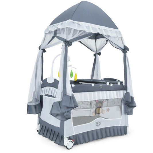 4-in-1 Portable Baby Playard with Carry Bag and Mosquito Net