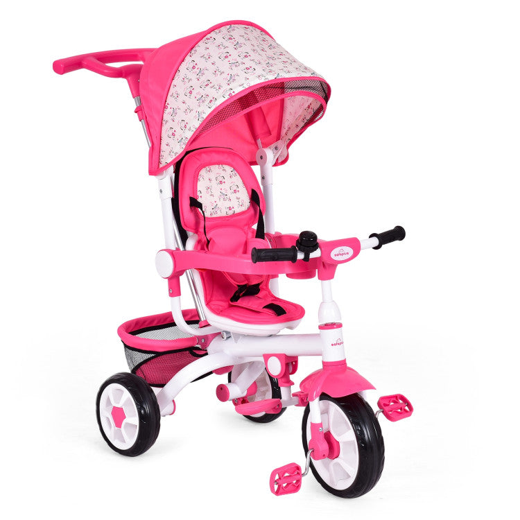 4-in-1 Detachable Baby Stroller Tricycle with Round Canopy