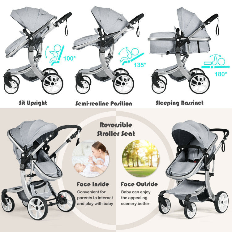 2-in-1 Foldable High Landscape Baby Stroller
