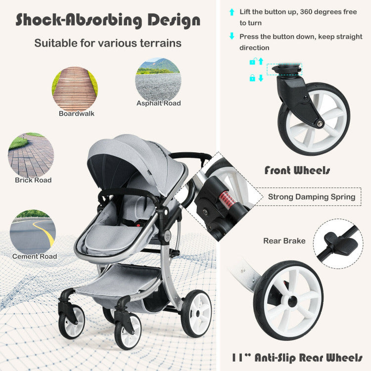 2-in-1 Foldable High Landscape Baby Stroller