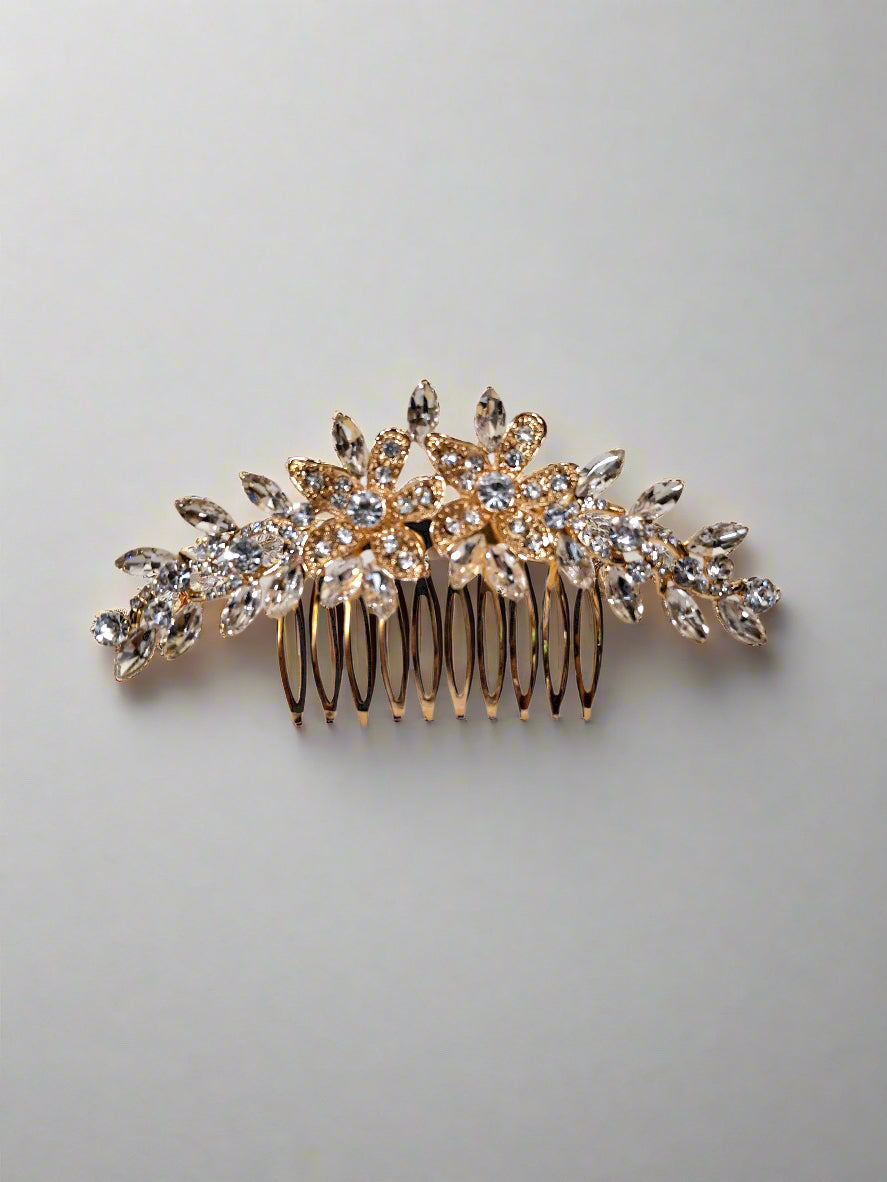 Calla Collection Hair Comb TR-41023 Intricate Cubic Zirconia CZ Flower Hair Comb