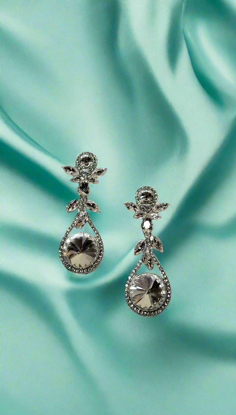 Calla Collection earrings with large rhinestone dangling design, sparkling and elegant jewelry for special occasions