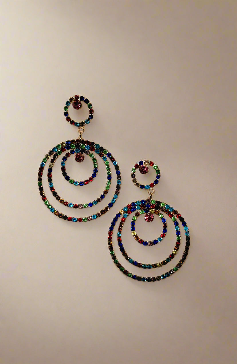 Calla Collection Earrings TR-10945 Glamorous Rhinestone Multi Round Earrings