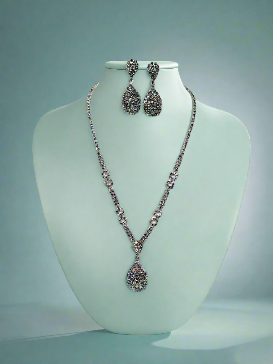Calla Collection TR-20638 formal rhinestone necklace and matching drop earrings jewelry set