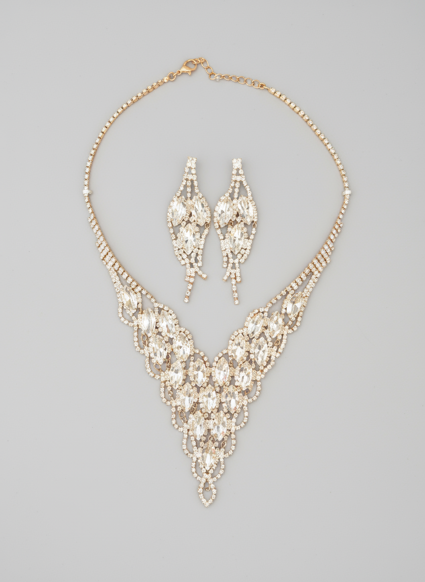 Calla Collection TR-22172 Big Rhinestone Glamour Statement Necklace Set