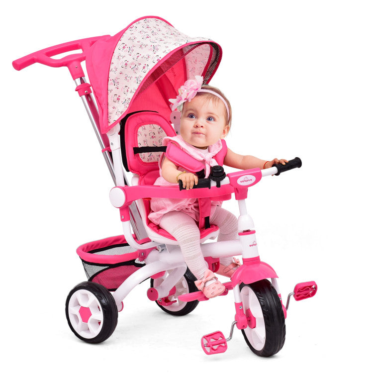 4-in-1 Detachable Baby Stroller Tricycle with Round Canopy