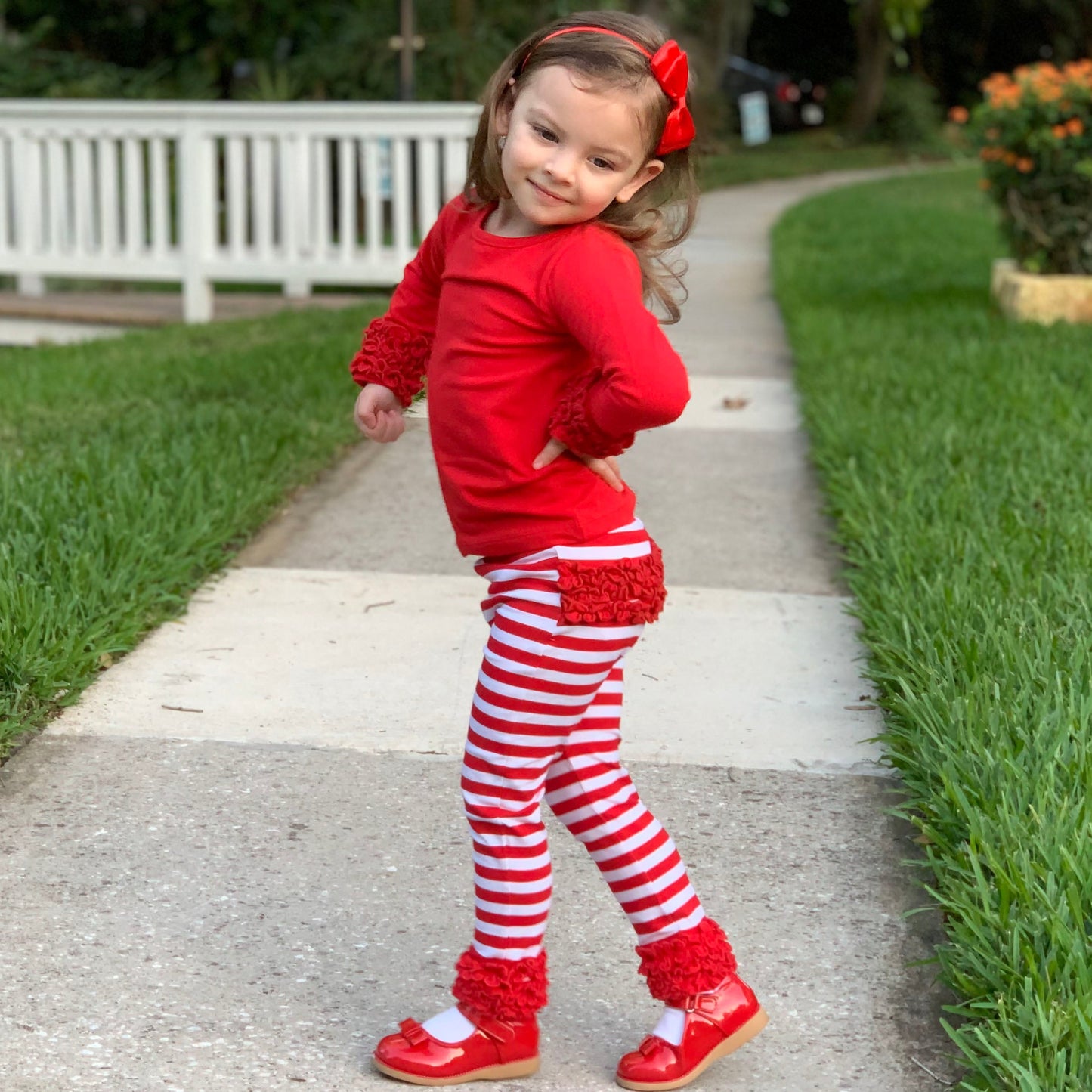 AnnLoren Baby Toddler Big Girls Boutique Red Ruffle Butt Leggings