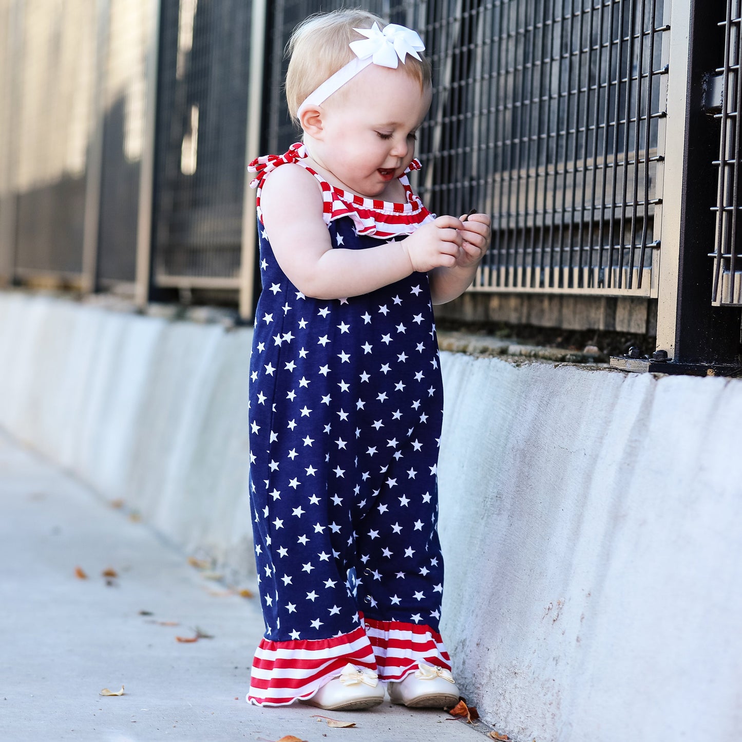 AnnLoren Star & Stripes July 4th Patriotic Baby Girls' Romper Toddler Jumpsuit