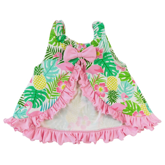 AnnLoren Baby/Toddler Girls Open Back Swing Tank Top with Bow Tropical Design