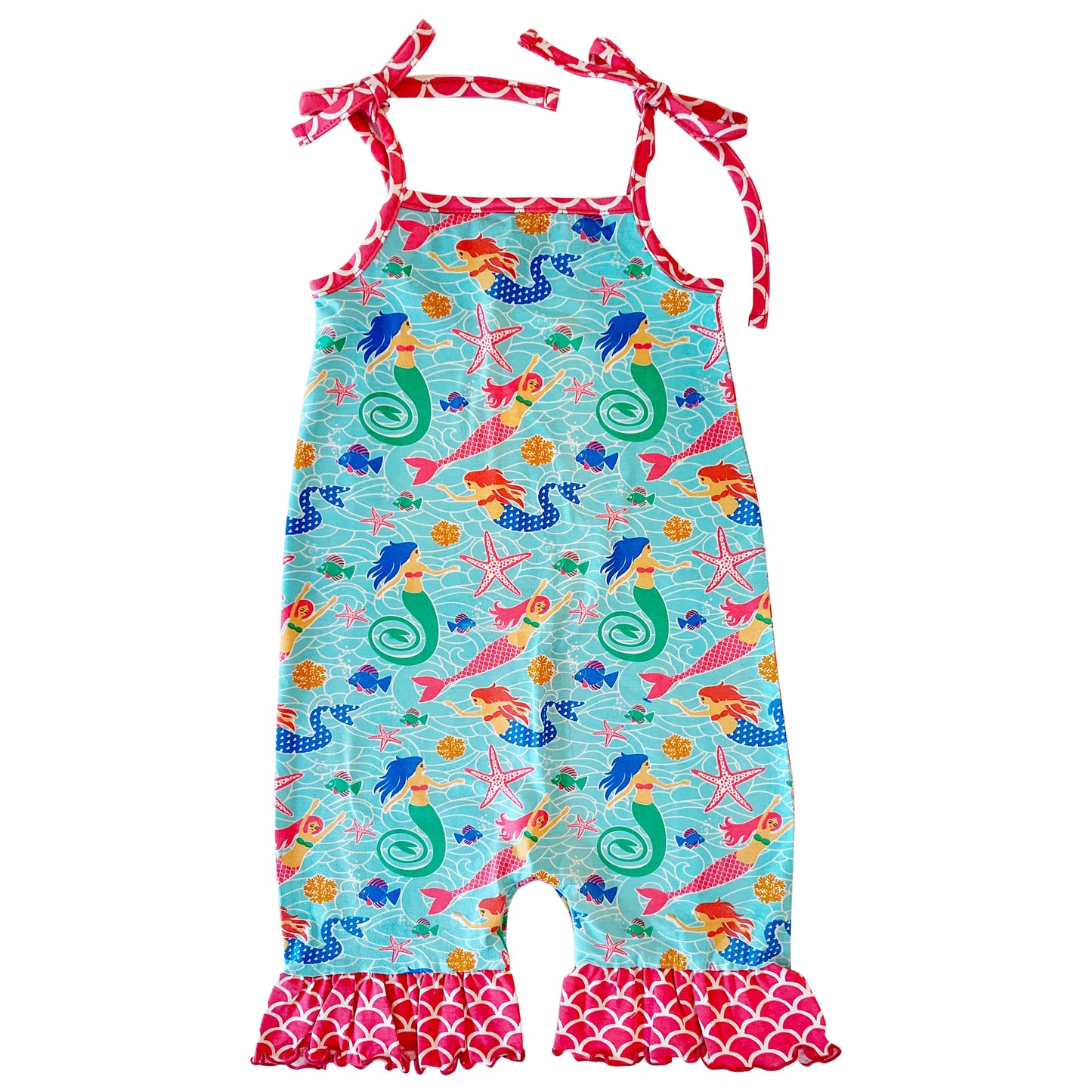 AnnLoren Baby Girls' Boutique Nautical Mermaid Sea Creatures Polka Dot Romper (6-24 Months)
