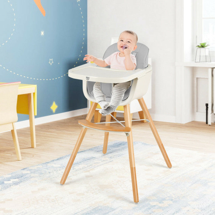 3-in-1 Convertible Wooden High Chair with Cushion