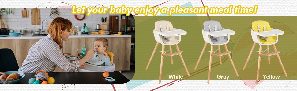 3-in-1 Convertible Wooden High Chair with Cushion