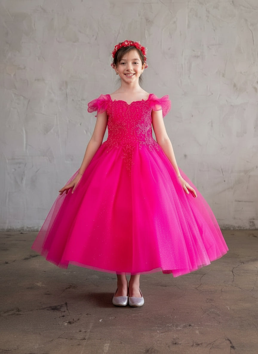 Breathtaking floor-length princess ball gown skirt crafted from cascading layers of premium glittery tulle on the Calla Collection SCK-310 ensemble.