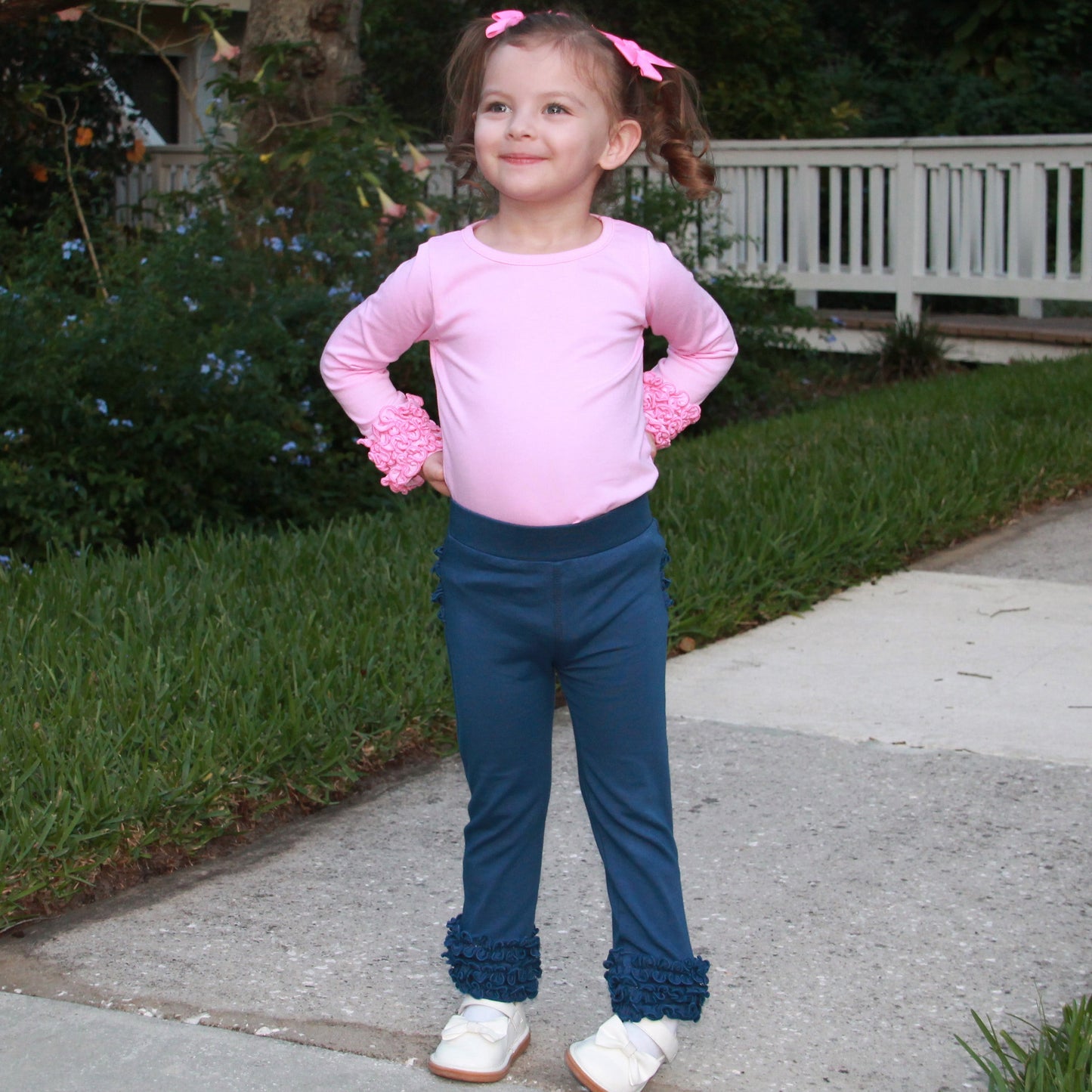 AnnLoren Baby Big Girls Boutique Long Sleeve Pink Ruffle Layering T-shirt