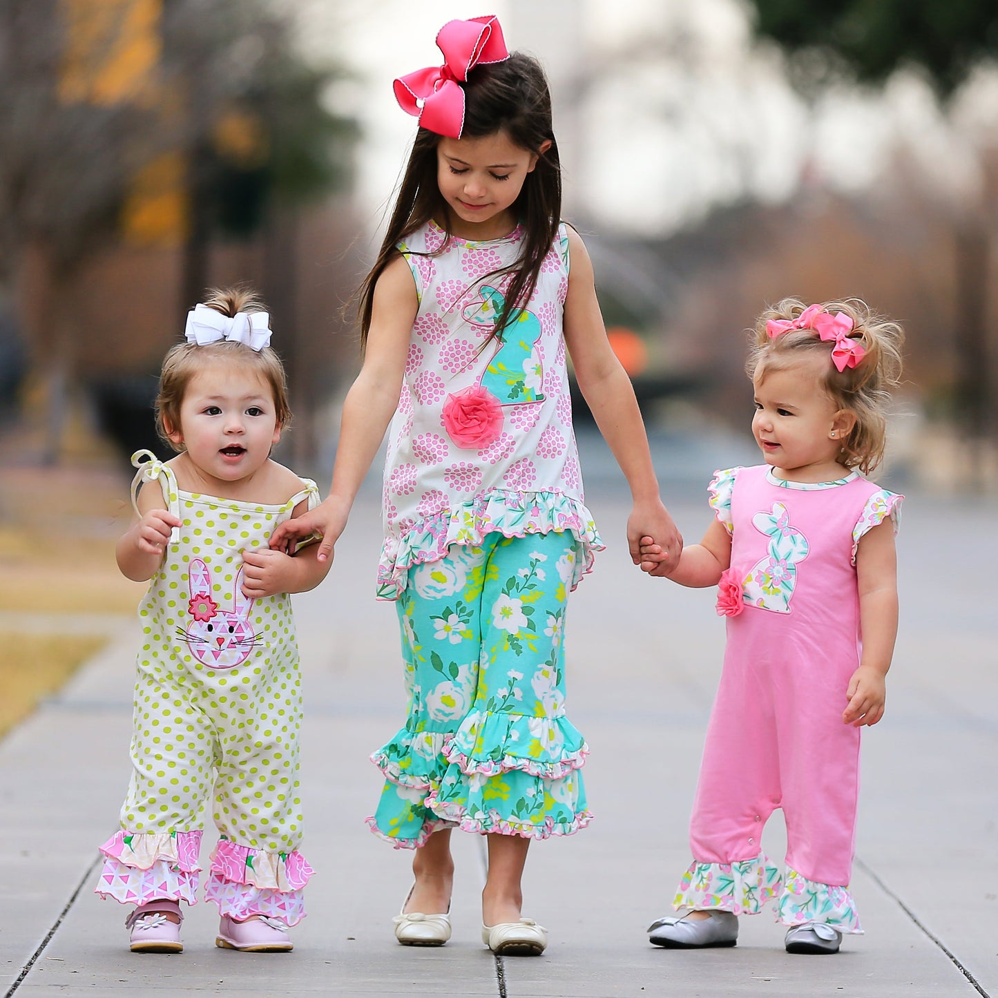 AnnLoren Easter Bunny Baby Girl's Romper Polka Dot Ruffles Holiday Outfit Jumpsuit Playsuit