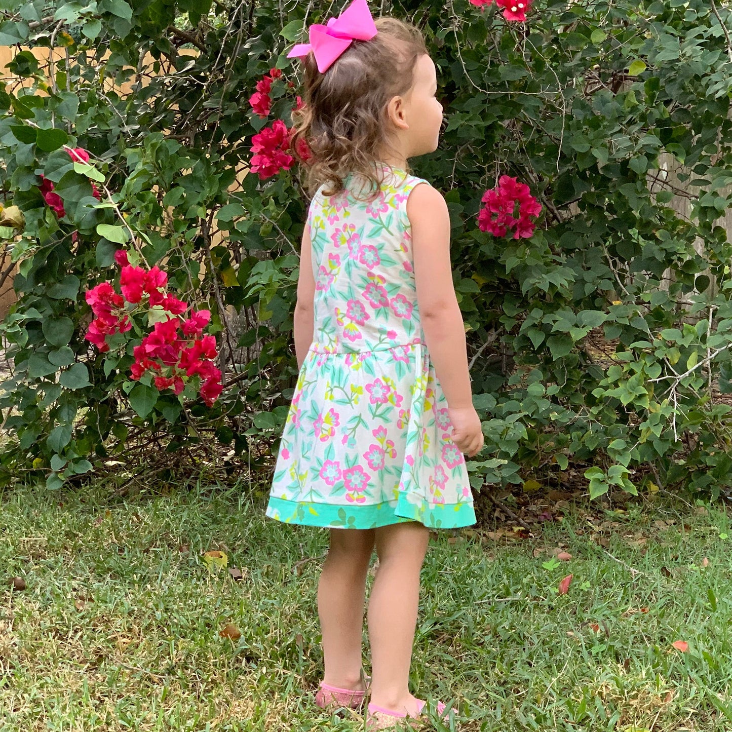 AnnLoren Little Big Girls Dress Pastel Floral Cotton Knit Sleeveless Holiday Spring Summer Clothes