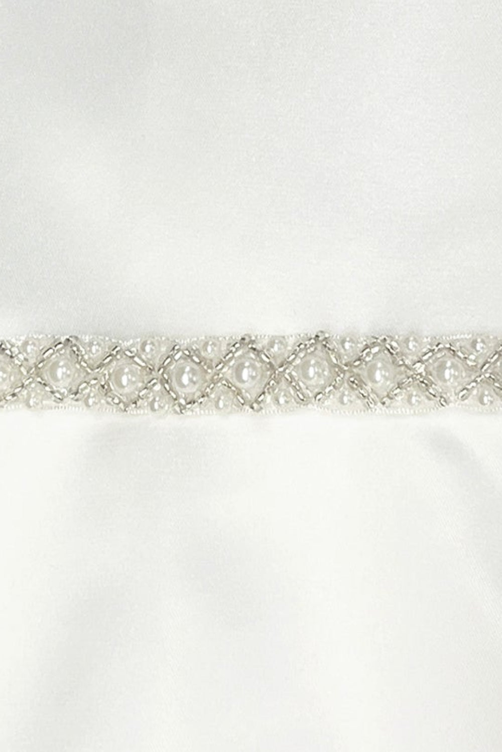 All Lace Girls Dress with V Back & Bow and Thick Pearl Trim