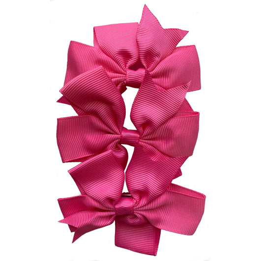 Set of 3- Hot Pink 4" Ribbon Bow Clips