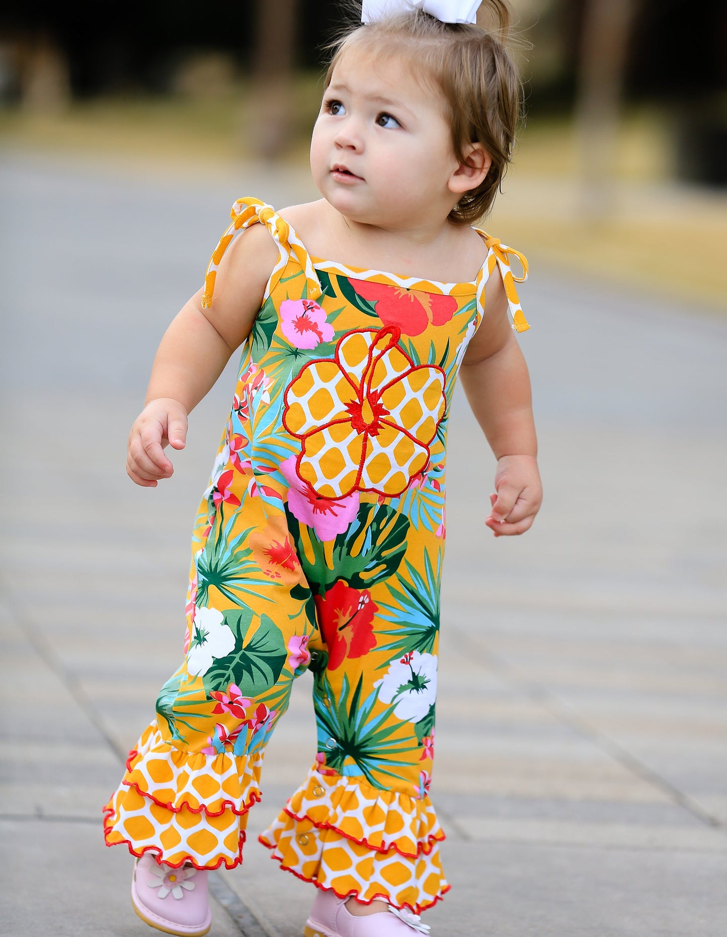 AnnLoren Hawaiian Hibiscus Floral Baby Girls' Romper Toddler Tropical Jumpsuit