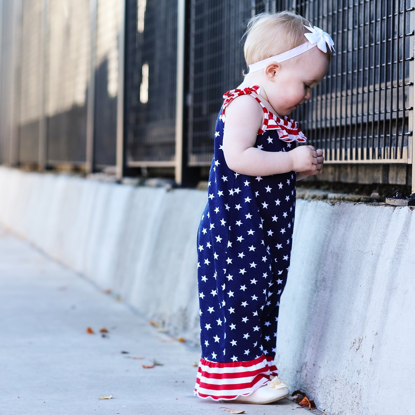 AnnLoren Star & Stripes July 4th Patriotic Baby Girls' Romper Toddler Jumpsuit