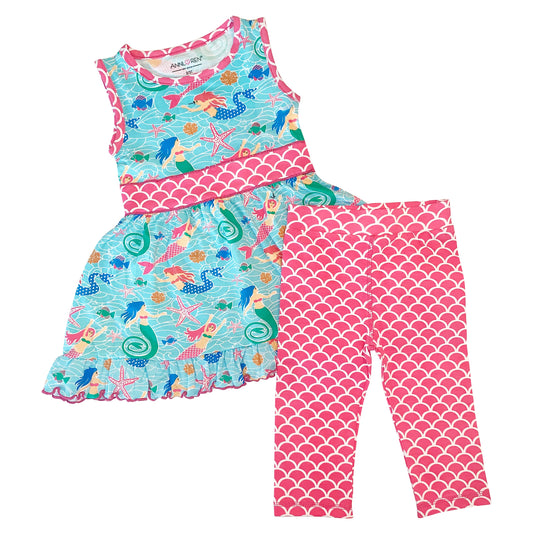 AnnLoren Little Toddler Big Girls' Mermaid Dress Leggings Boutique Clothing Set