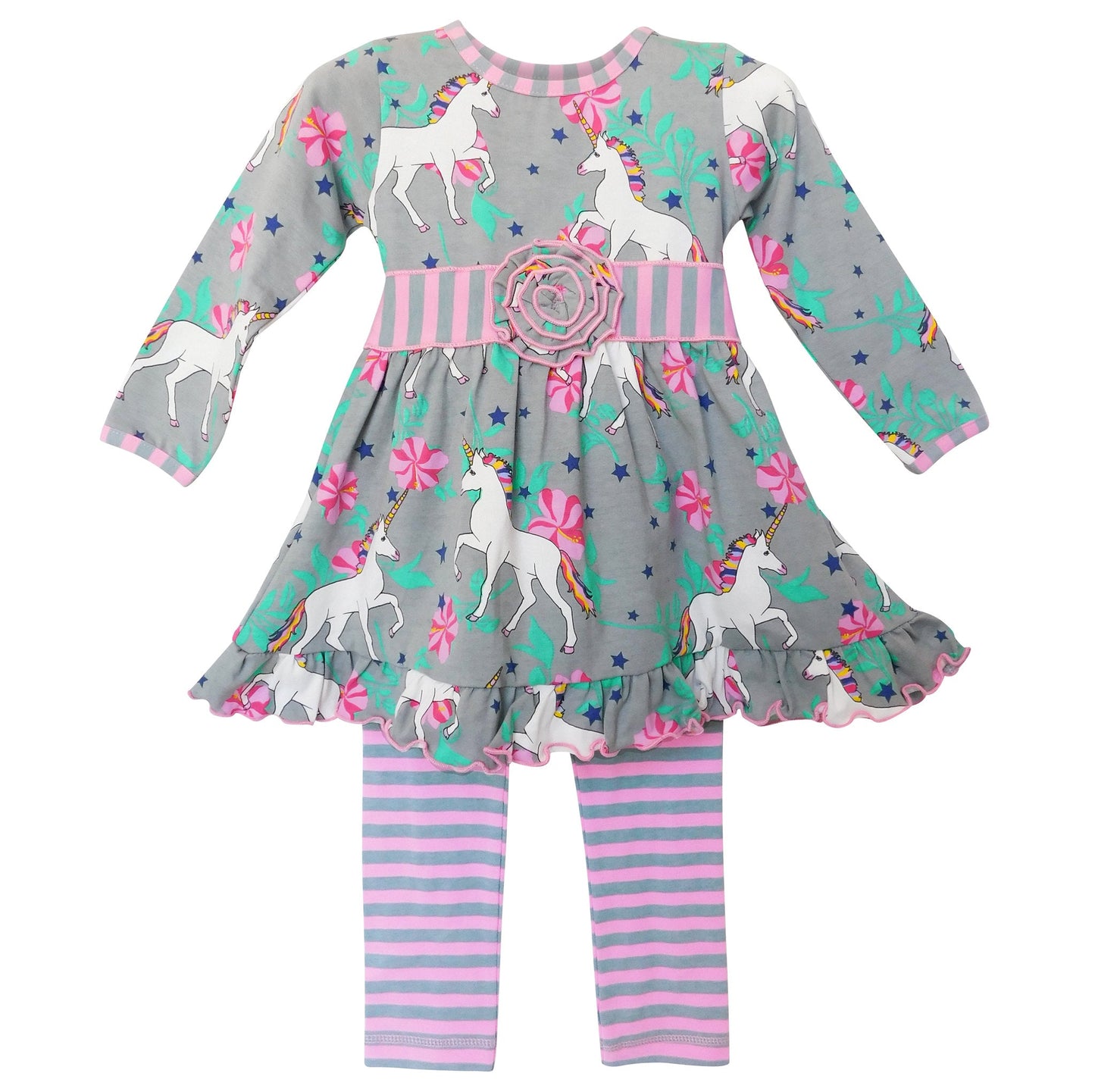 AnnLoren Girls Unicorns and Rainbows Dress & Leggings Back to School Clothing