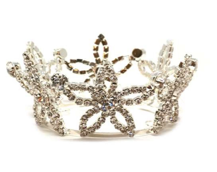 Silver Calla Collection Crown TR-40058 small flower crown with delicate floral design, suitable for jewelry and accessories.